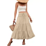 Casual Maxi Skirt Solid Color Elastic Waist Versatile Design Perfect for Vacation or Everyday We
