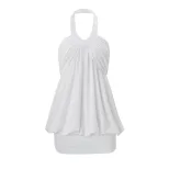 Summer Womens Dress Elegant Halter Neck Loose Fit Solid Color Available in White and Green Wholesale Ready to Ship