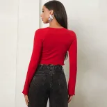 Womens Vintage Sexy Crop Top Slim Fit Long Sleeve Midriff Baring Spring Summer Fashion Wholesale