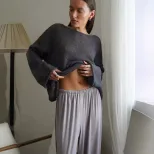 Hollow Knit Sweater Lightweight Sheer Round Neck Long Sleeve Autumn Fashion for Women Wholesale