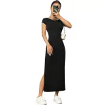 Elegant Backless Bodycon Maxi Dress Sexy Design Waist Cinching Side Slit Spring Summer Fashion W