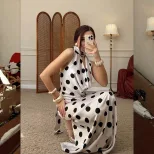 Polka Dot Print Two Piece Set Multicolor Sleeveless V Neck Summer Skirt Casual Wear Wholesale Av