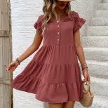 Casual Sweet Ruffle Sleeve Cake Dress Loose Fit Flowy Design Elegant Style Perfect for Summer Ev