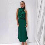 Sleeveless Satin Dress Elegant Solid Color Lightweight Fabric Spring Summer Evening Wear Wholesa