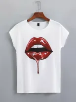 Casual Graphic T Shirt Sexy Lip Print Versatile Style Comfortable Fabric Perfect for Everyday We