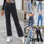 High Waisted Black Denim Straight Leg Pants Fashionable Trendy Comfortable Fall Winter Wear Whol