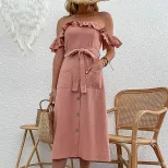 Off Shoulder Dress Casual Minimalist Summer Style Perfect for Parties or Everyday Wear Wholesale