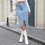 High Waisted Denim Skirt Bodycon Fit Stylish Design Casual Chic Perfect for Spring Summer Wholes