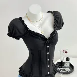 Summer Womens T Shirt Sweet Style Puff Sleeves Bow Tie Design Casual Wear Ready to Ship OEM ODM