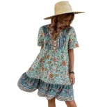 Bohemian Floral Print Maxi Dress V Neck Loose Fit Plus Size Casual Vacation Wear Wholesale Avail