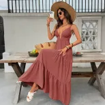Sleeveless Deep V Neck Cake Dress Solid Color Sexy Style Perfect for Vacations Wholesale Availab