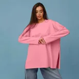 Womens Long Sleeve T Shirt Loose Fit Cotton Fabric Split Hem Casual Spring and Autumn Wear Whole