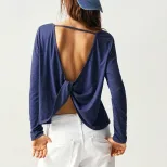 Casual Loose Fit Long Sleeve T Shirt Solid Color Backless Design Spring Summer Style Wholesale A