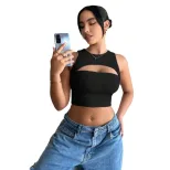 Womens Sexy Hollow Out Crop Top Slim Fit Spaghetti Straps Short Length Spring Summer Fashion Who