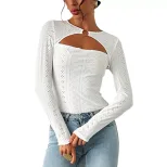 Elegant Womens T Shirt Minimalist Design Lace Hollow Out Long Sleeve Spring Summer Fashion Versa