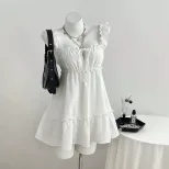 Summer Womens A Line Sleeveless Dress Ruffle Hem Lightweight Fabric Elegant Style Ready to Ship