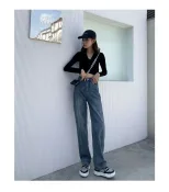 跨境牛仔裤女2023春季新款宽松百搭学生直筒显瘦垂感阔腿拖地长裤