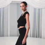 Sleeveless Ruffled Top High Waist Flare Pants Chic Fashion Set for Runway Events Wholesale Avail