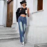 Womens Loose Fit Straight Leg Denim Pants Casual Style Comfortable Fabric Trendy Design Ready to
