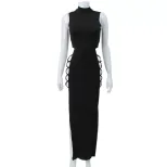 Sleeveless Bodycon Dress High Waist Split Design Lace Up Hollow Out Sexy Night Out or Party Wear