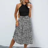 Sleeveless Color Block Dress Black and White Floral Print Elegant Casual Wear for Summer Wholesa