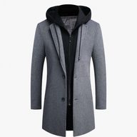 Mens Casual Wool Blend Overcoat Mid Length Removable Hood Trendy Design Versatile Outerwear for Everyday Wear