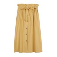 High Waisted A Line Midi Skirt Solid Color Button Closure Flattering Fit Spring Summer Fashion Wholesale Available