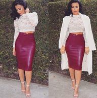 PU Bodycon Skirt Coffee Dark Red Black Comfortable Fleece Lined Spring Summer Wholesale Available
