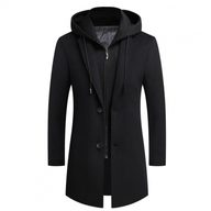 Mens Casual Wool Blend Overcoat Mid Length Removable Hood Trendy Design Versatile Outerwear for Everyday Wear
