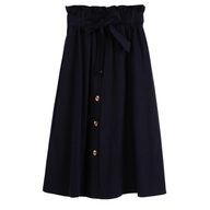 High Waisted A Line Midi Skirt Solid Color Button Closure Flattering Fit Spring Summer Fashion Wholesale Available