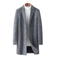 Mens Mid Length Plaid Wool Blend Overcoat Thickened Warm Stylish Perfect for Autumn and Winter Wholesale Available