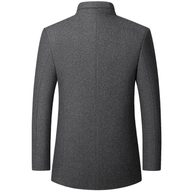 Mens Woolen Jacket Stand Collar Mid Length Warm Fabric Fall Winter Style for Middle Aged Wholesale Available