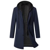 Mens Casual Wool Blend Overcoat Mid Length Removable Hood Trendy Design Versatile Outerwear for Everyday Wear