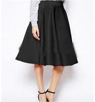 Elegant Womens Pleated Skirt Solid Color Knee Length Flared Design Office Wear or Casual Occasion Wholesale