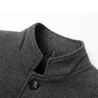 Mens Woolen Jacket Stand Collar Mid Length Warm Fabric Fall Winter Style for Middle Aged Wholesale Available