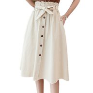 High Waisted A Line Midi Skirt Solid Color Button Closure Flattering Fit Spring Summer Fashion Wholesale Available