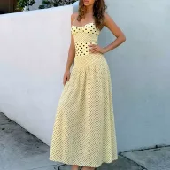 Elegant High Waisted Polka Dot Maxi Dress Summer Fashion Womens Casual Wear Wholesale Available
