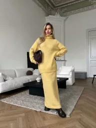 Womens Loose Knit Sweater and Wide Leg Pants Set Wool Blend Fabric Casual Autumn Winter Outfit