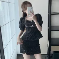 Short Sleeve Floral Print Crop Shirt and Sexy Split Skirt Two Piece Set for Women Summer Casual Wear Wholesale
