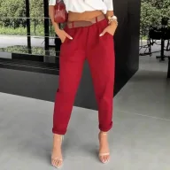 Womens Casual Slim Fit Solid Color Pants Pocket Design Versatile Style Summer Collection Wholesale Available