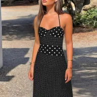 Elegant High Waisted Polka Dot Maxi Dress Summer Fashion Womens Casual Wear Wholesale Available