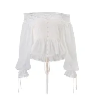Womens Summer Blouse Off Shoulder Design Lantern Sleeves Lightweight Fabric Casual Wear