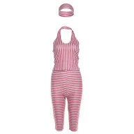 Womens Vintage Striped Halter Neck Backless Crop Top and Shorts Set Summer Casual Wear Available in Pink Yellow Gray