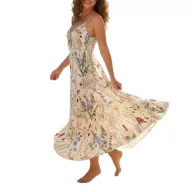 Elegant Floral Print Maxi Dress for Women Adjustable Straps Available in Apricot Wholesale Sizes S to 3XL