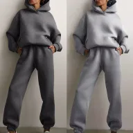 Hooded Sweatshirt and Pants Set for Women Solid Color Casual Outfit Spring Fashion