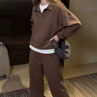 Womens Casual Two Piece Set Long Sleeve Polo Shirt Wide Leg Pants Stylish Sportswear for Everyday Wear Wholesale
