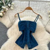 Denim Crop Top and Wide Leg Pants Set for Women High Waist Comfortable Fit Spring Summer Casual Wear