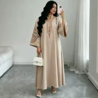 Bohemian Embroidered Maxi Dress Loose Fit Plus Size Rope Embroidery Casual Wear for Women Wholesale Available