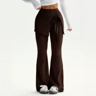 High Waist Flare Pants for Women Two Piece Design Coffee Color Casual Style private label