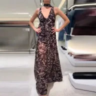 Elegant Floral Maxi Dress for Women V Neck Backless A Line Silhouette Summer Vacation Style Wholesale Available
